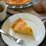 crustless ketogenic cheese quiche slice on white plate