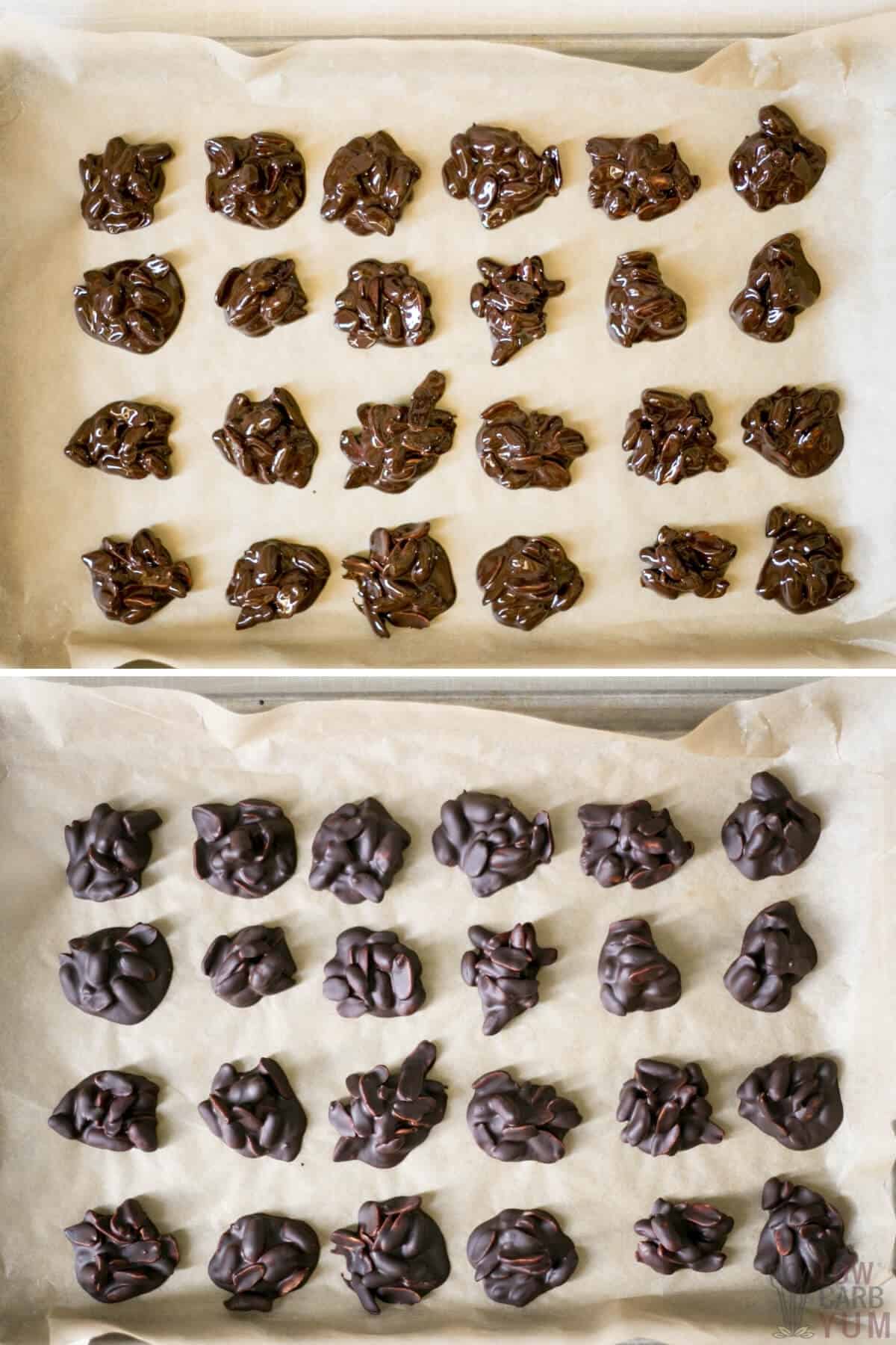 peanut clusters setting on parchment paper
