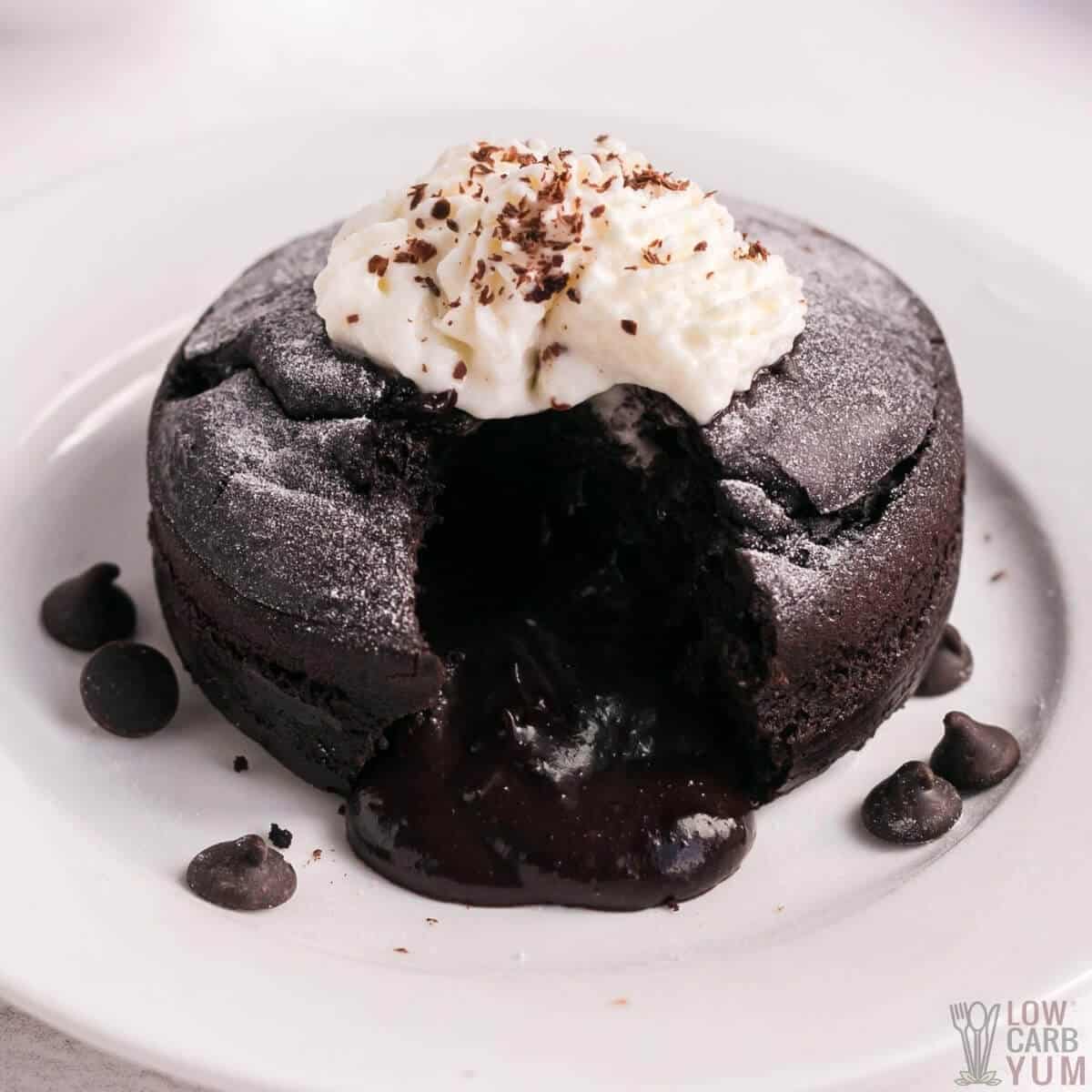 keto molten chocolate lava cake on plate