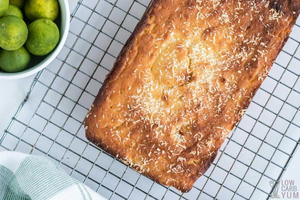 key lime bread with coconut on cooling rack