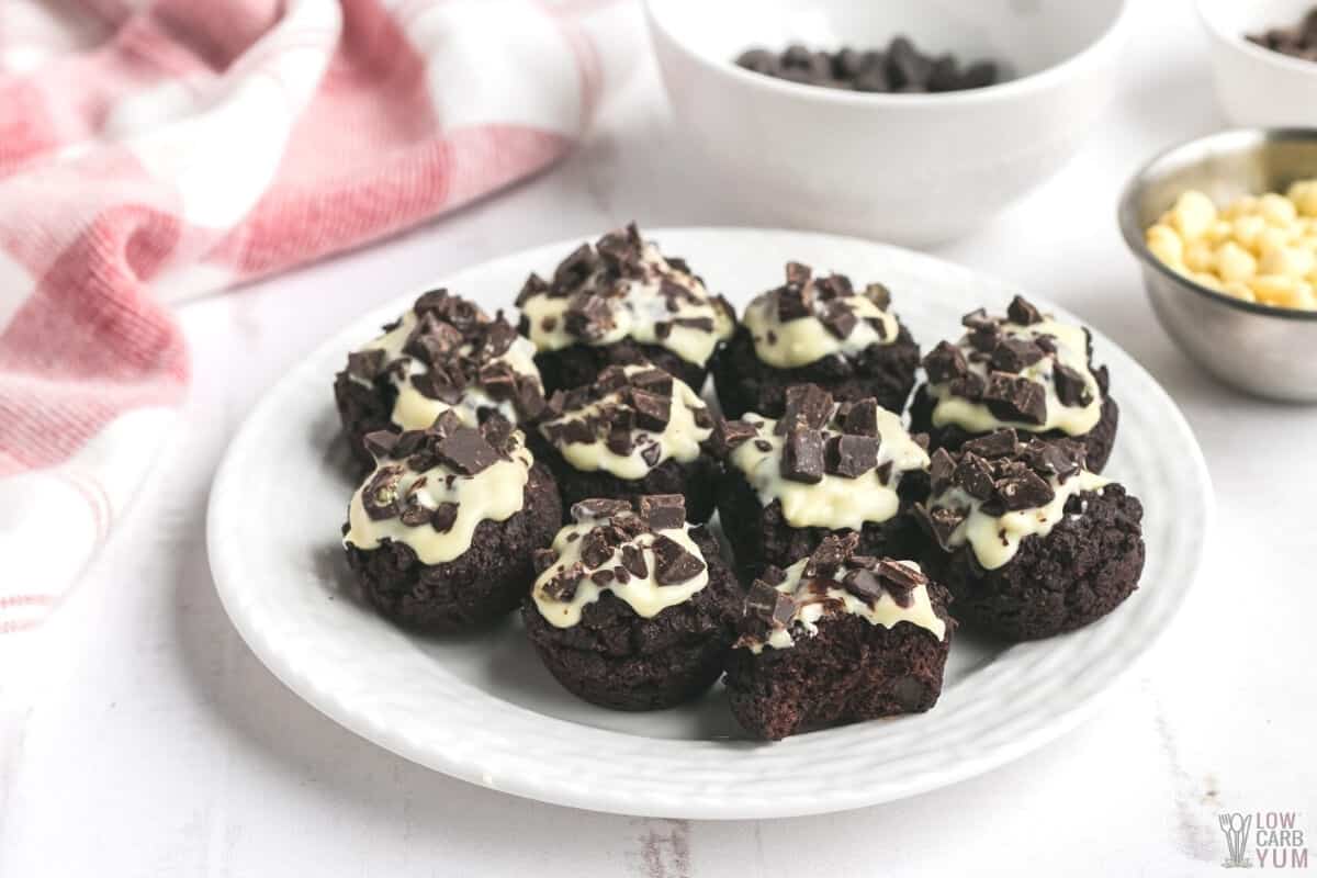 almond flour brownie bites on a white plate