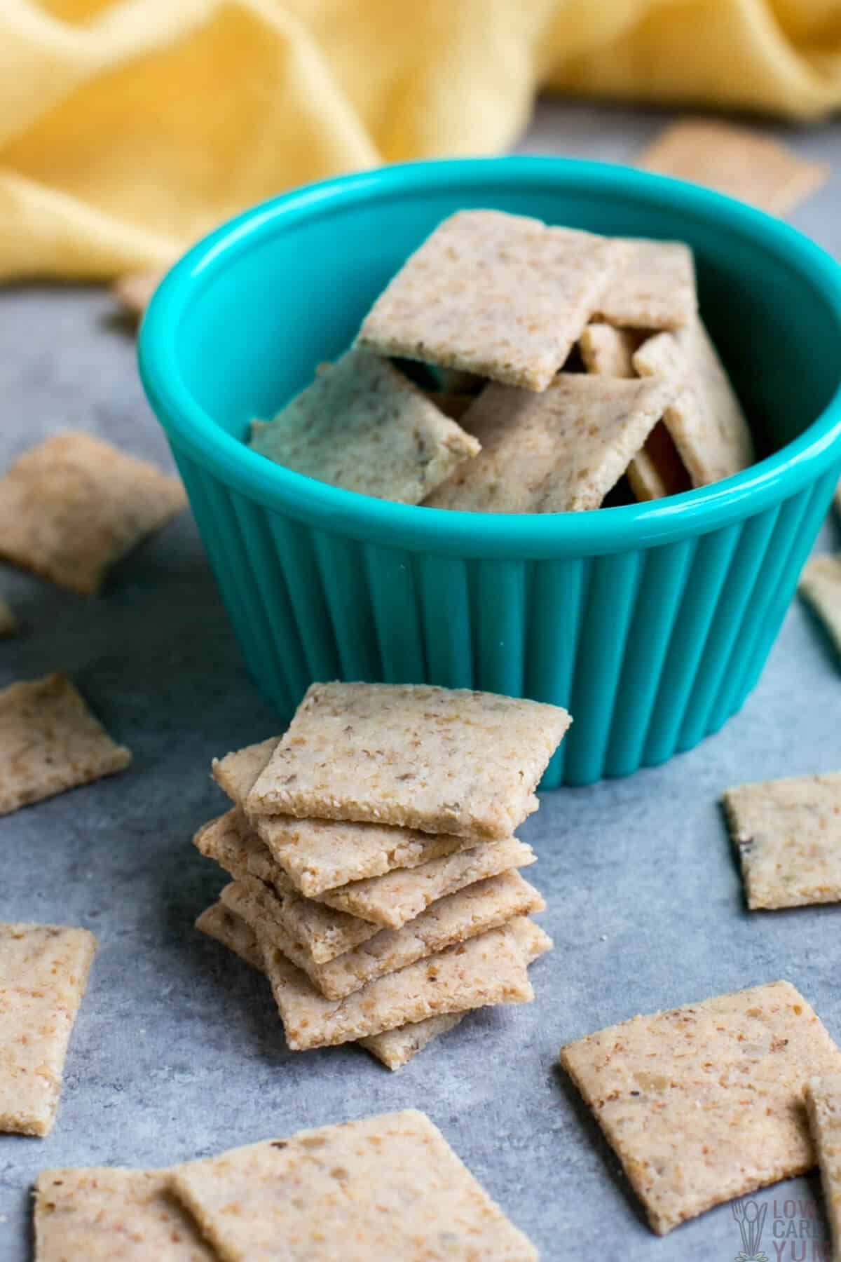 stack of almond flour low carb keto crackers