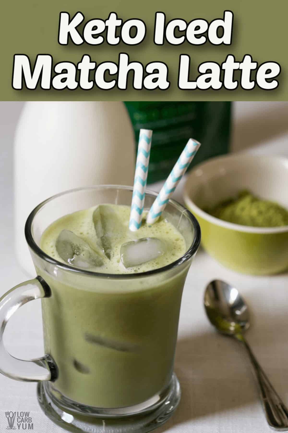iced keteo matcha green tea latte pintrest image