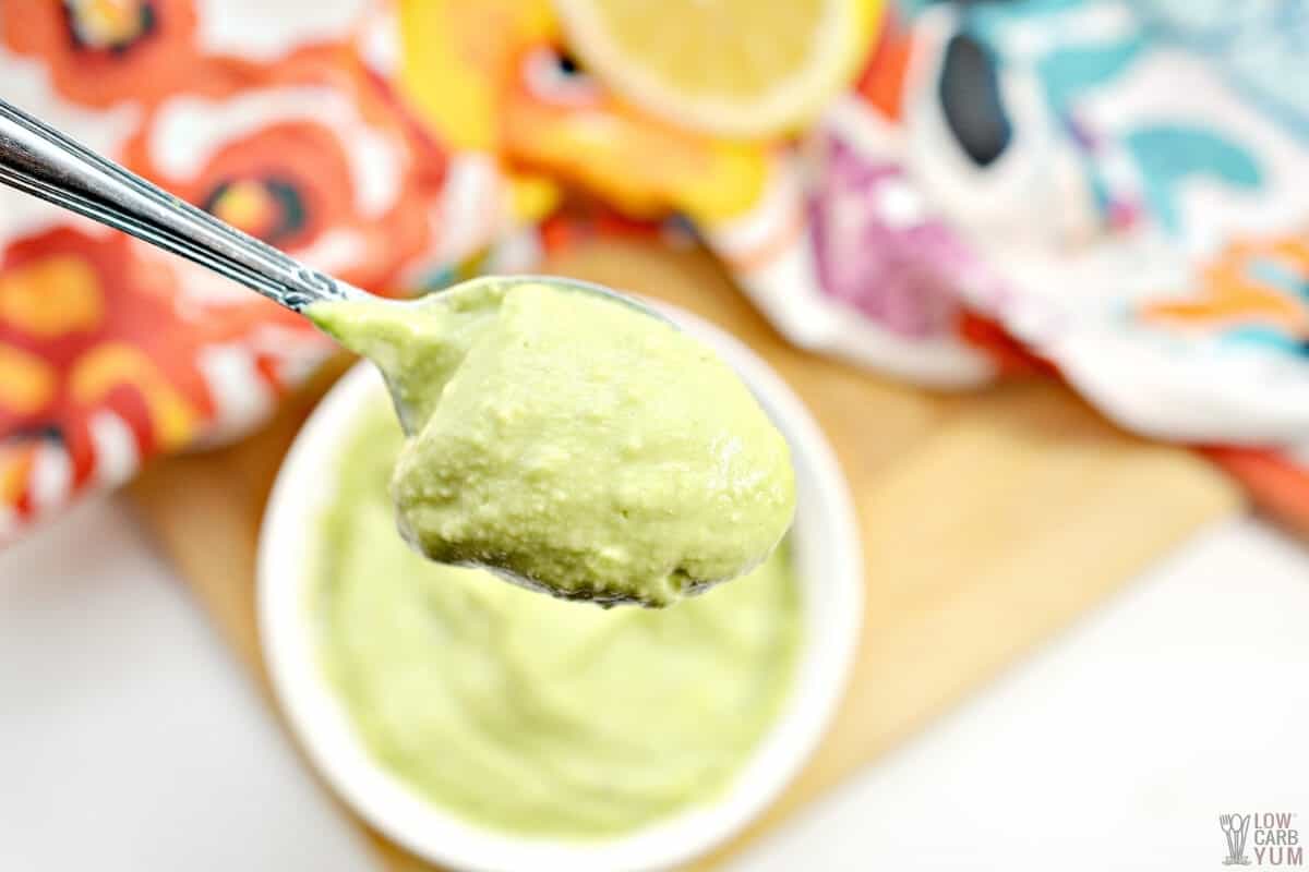 avocado mayo on spoon