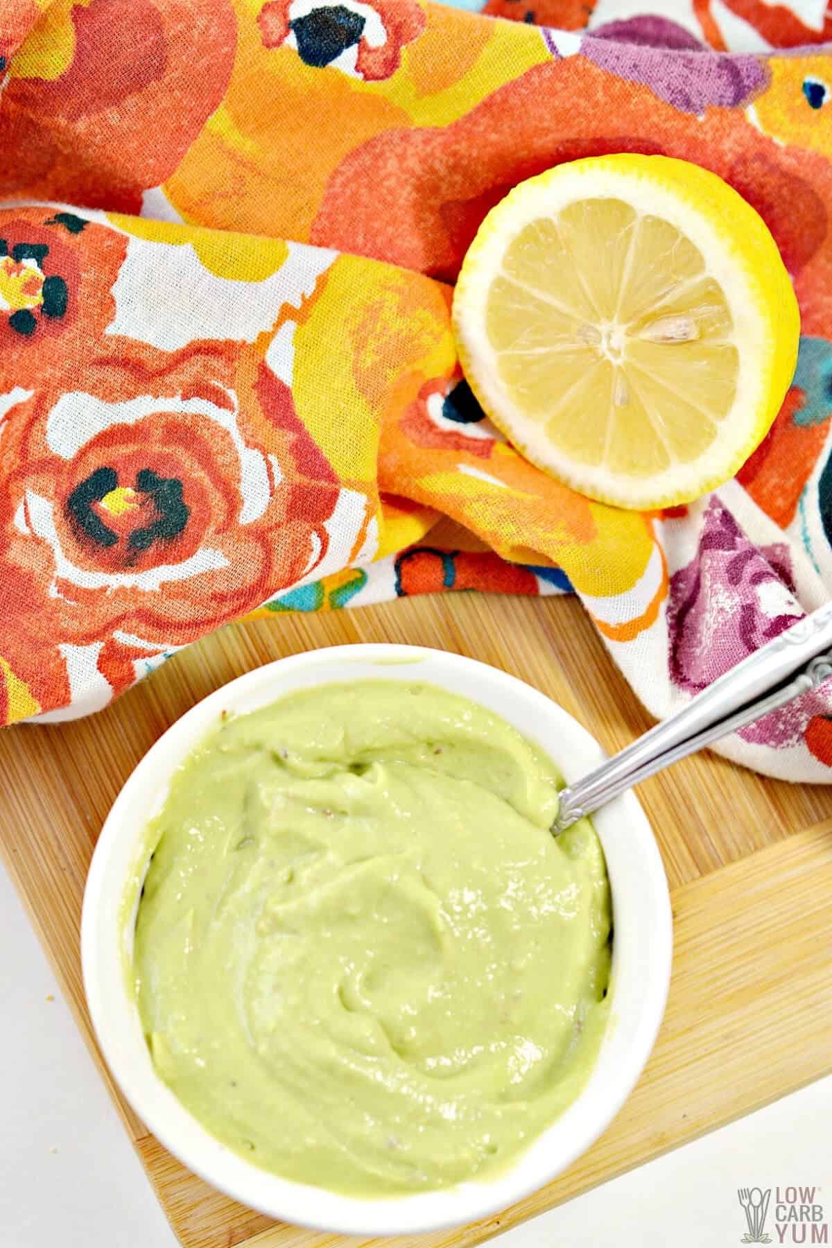 keto mayonnaise made with avocados in a white bowl