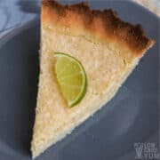 closeup of coconut key lime pie slice