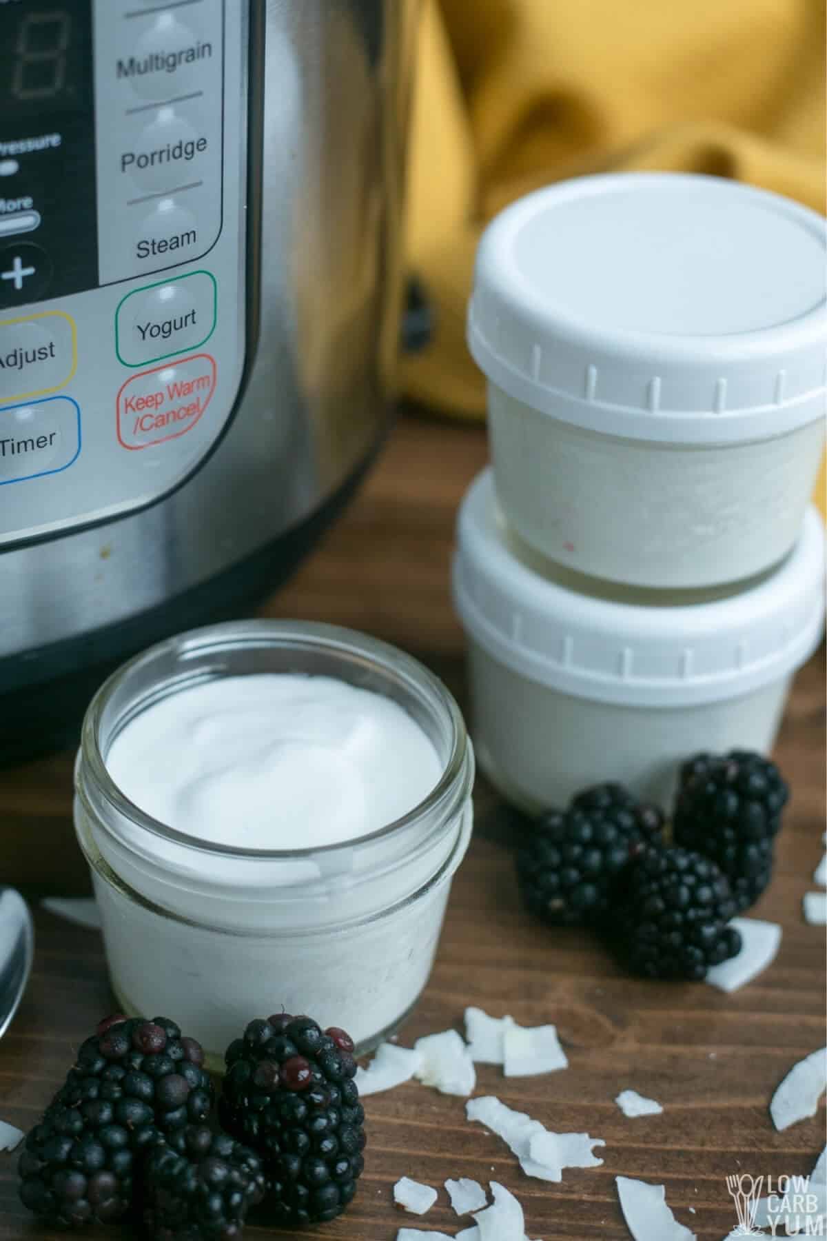 instant pot dairy free yogurt in small mason jars