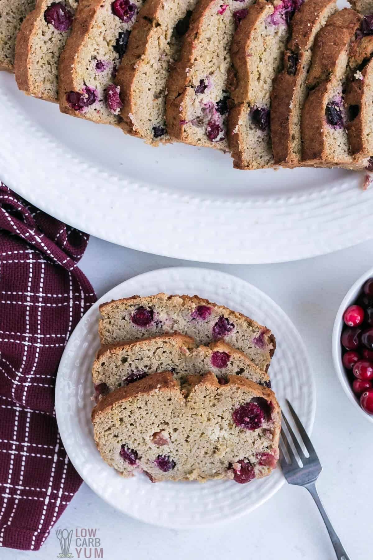 slices of keto gluten-free cranberry bread