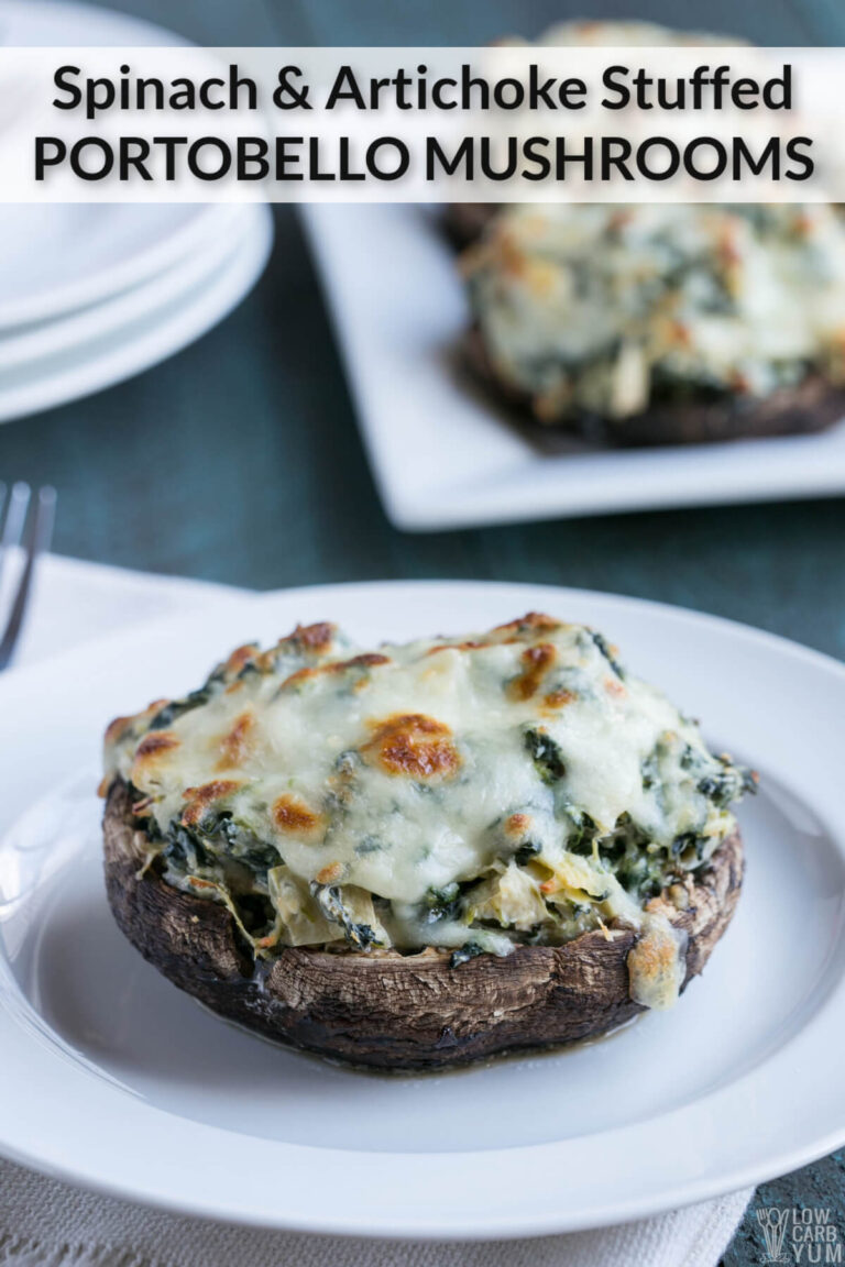 Stuffed Portobello Mushrooms with Spinach & Artichoke - Low Carb Yum