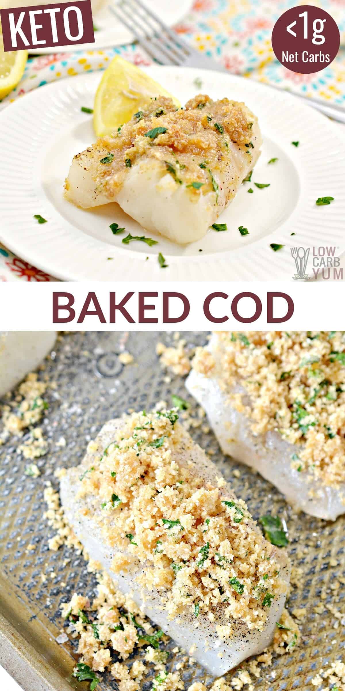 keto baked cod recipe pinterest image