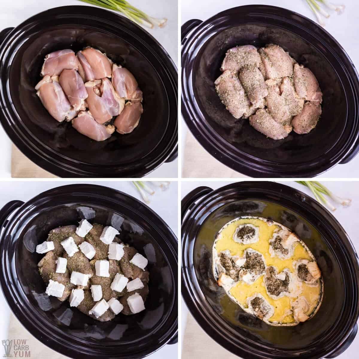 initial steps to make cheesy bacon chicken in crock pot