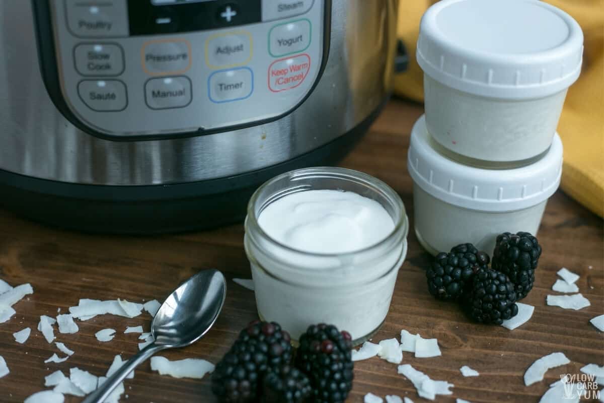 instant pot coconut yogurt in small glass jars