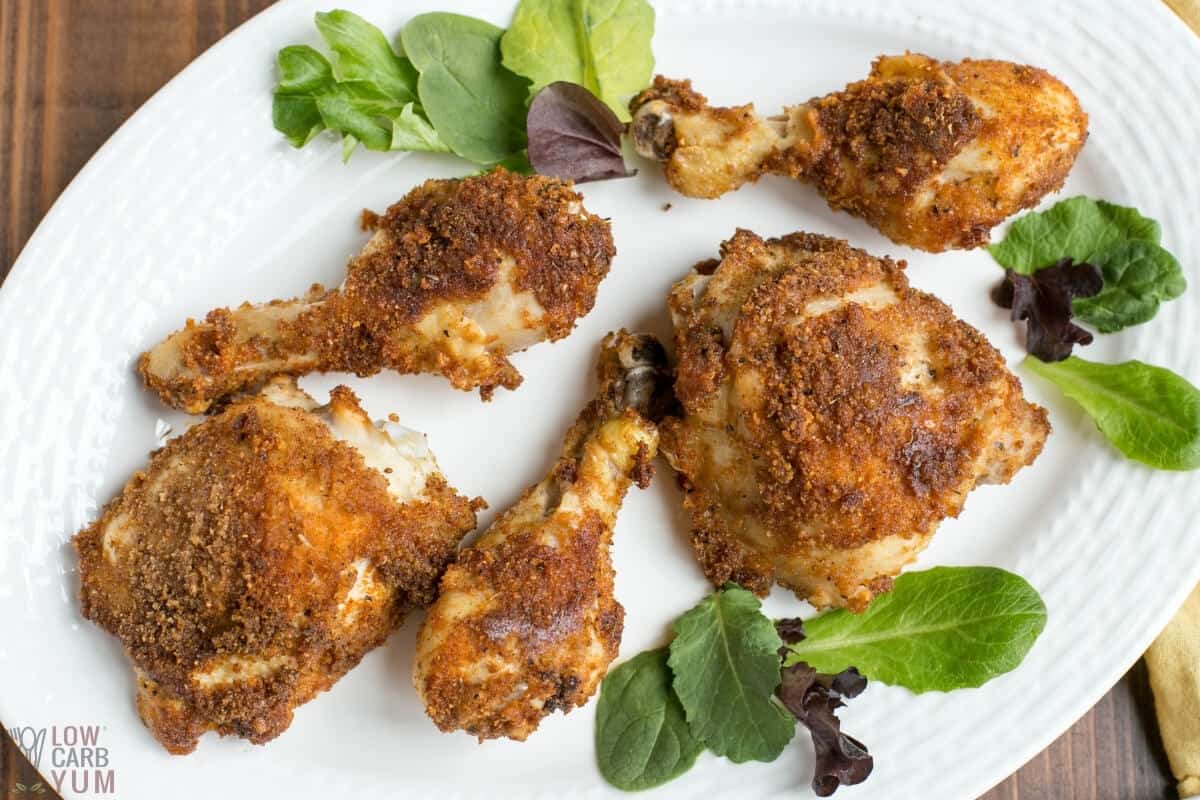 platter of ow carb fried chicken made in air fryer