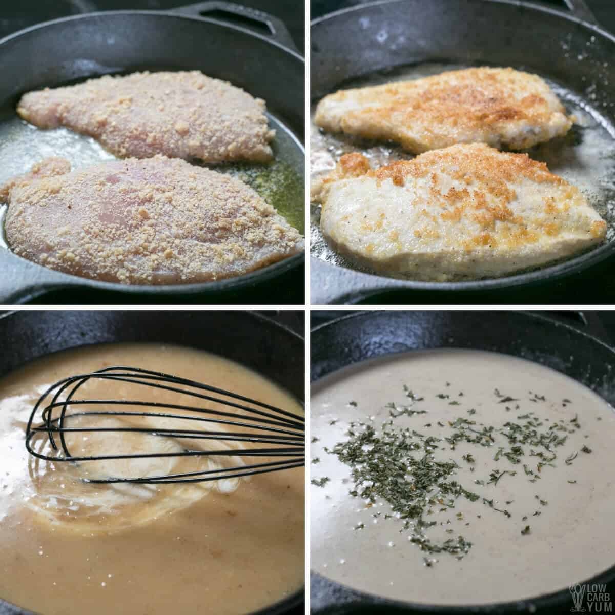 prepping chicken and piccata sauce