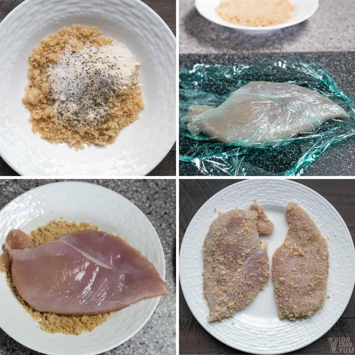 prepping the keto breaded chicken