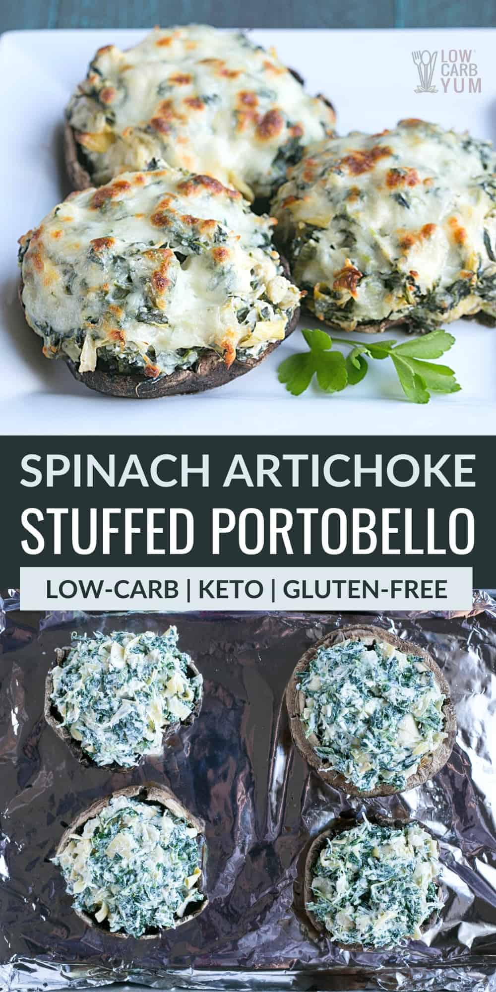 spinach artichoke stuffed portobello pinterest image
