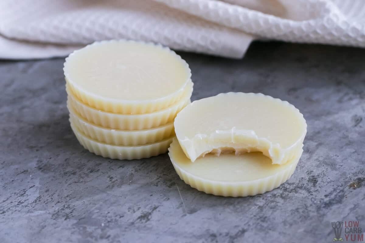 white chocolate fat bombs one bitten