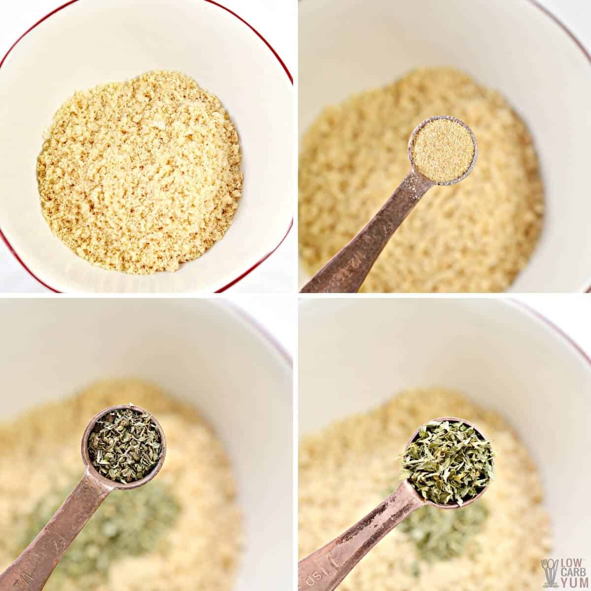 adding ingredients for panko bread crumbs
