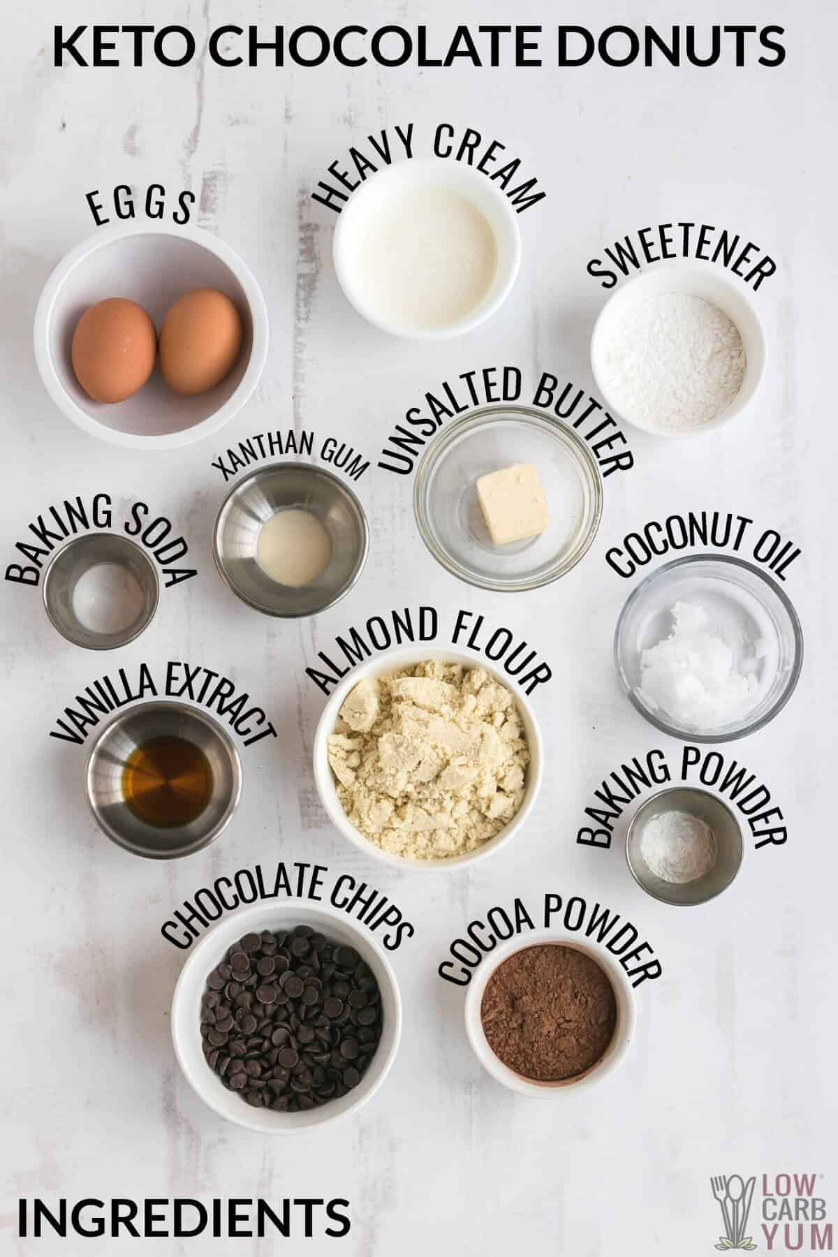 ingredients for keto chocolate donuts