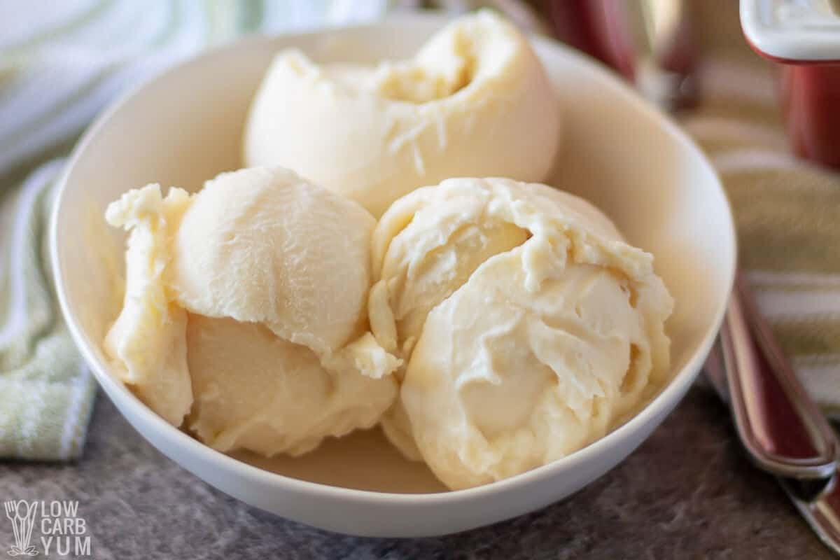 keto vanilla ice cream in serving bowl