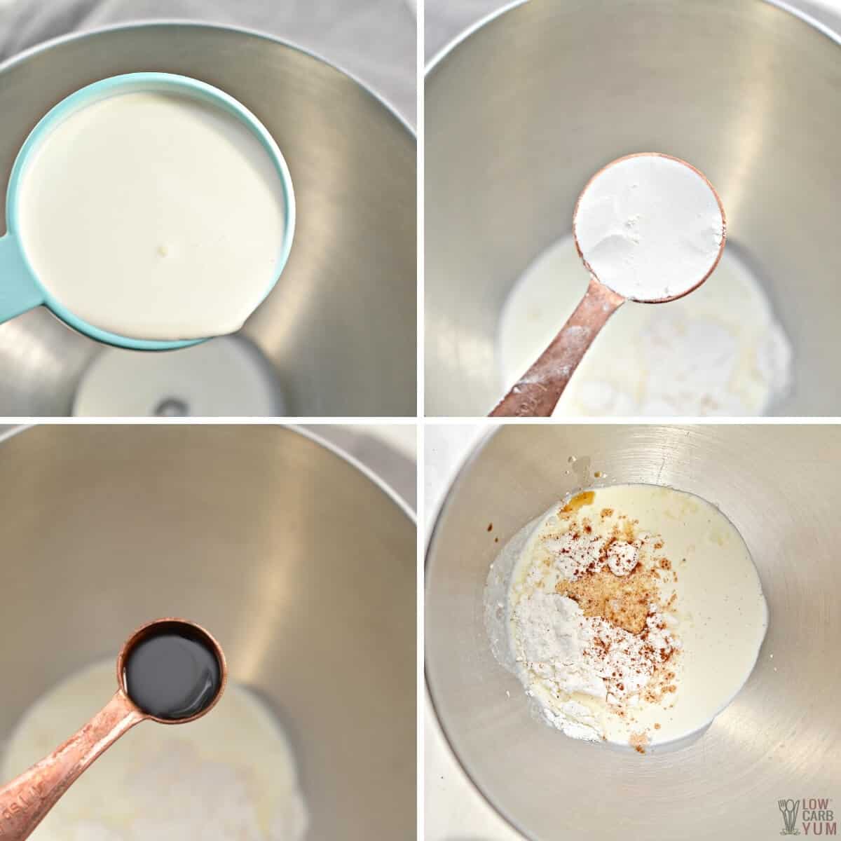ingredients for whipped cream added to mixing bowl
