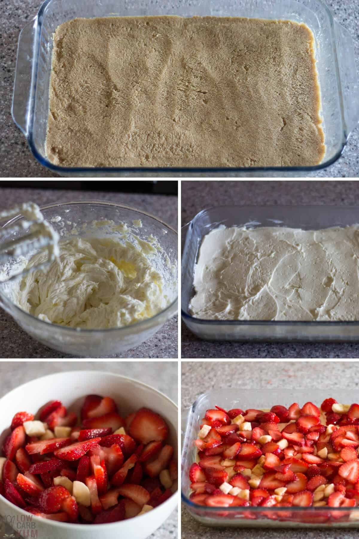 keto crust and cream cheese filling process shots