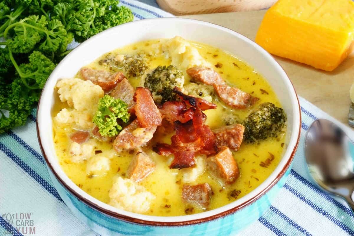 broccoli cauliflower cheese soup in bowl
