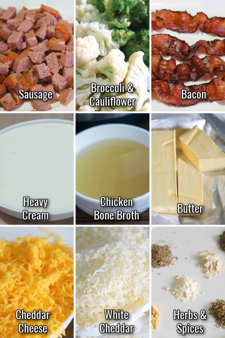 Broccoli Cauliflower Cheese Soup with Sausage Low Carb Yum