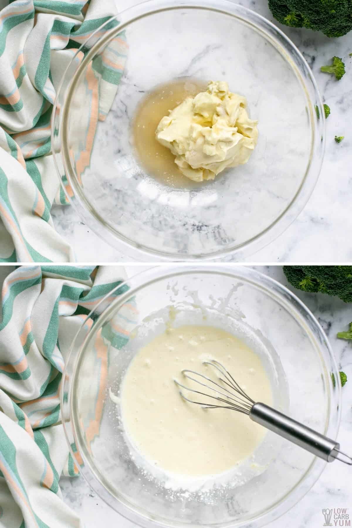 preparing broccoli salad dressing