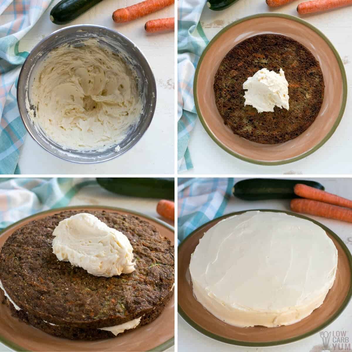 adding keto cream cheese frosting to carrot cake