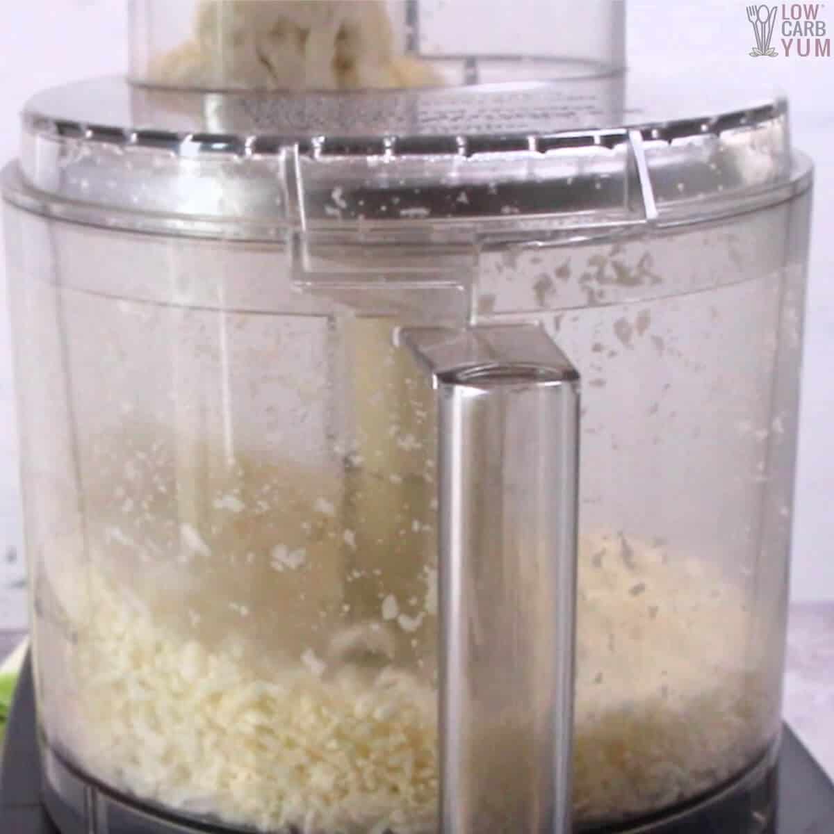 grating cauliflower into rice with food processor