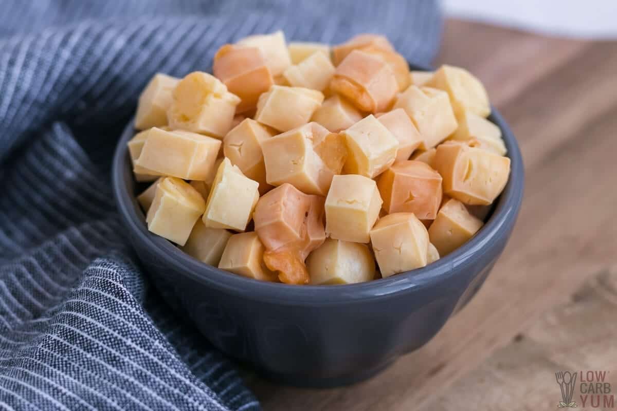 keto popcorn in gray bowl