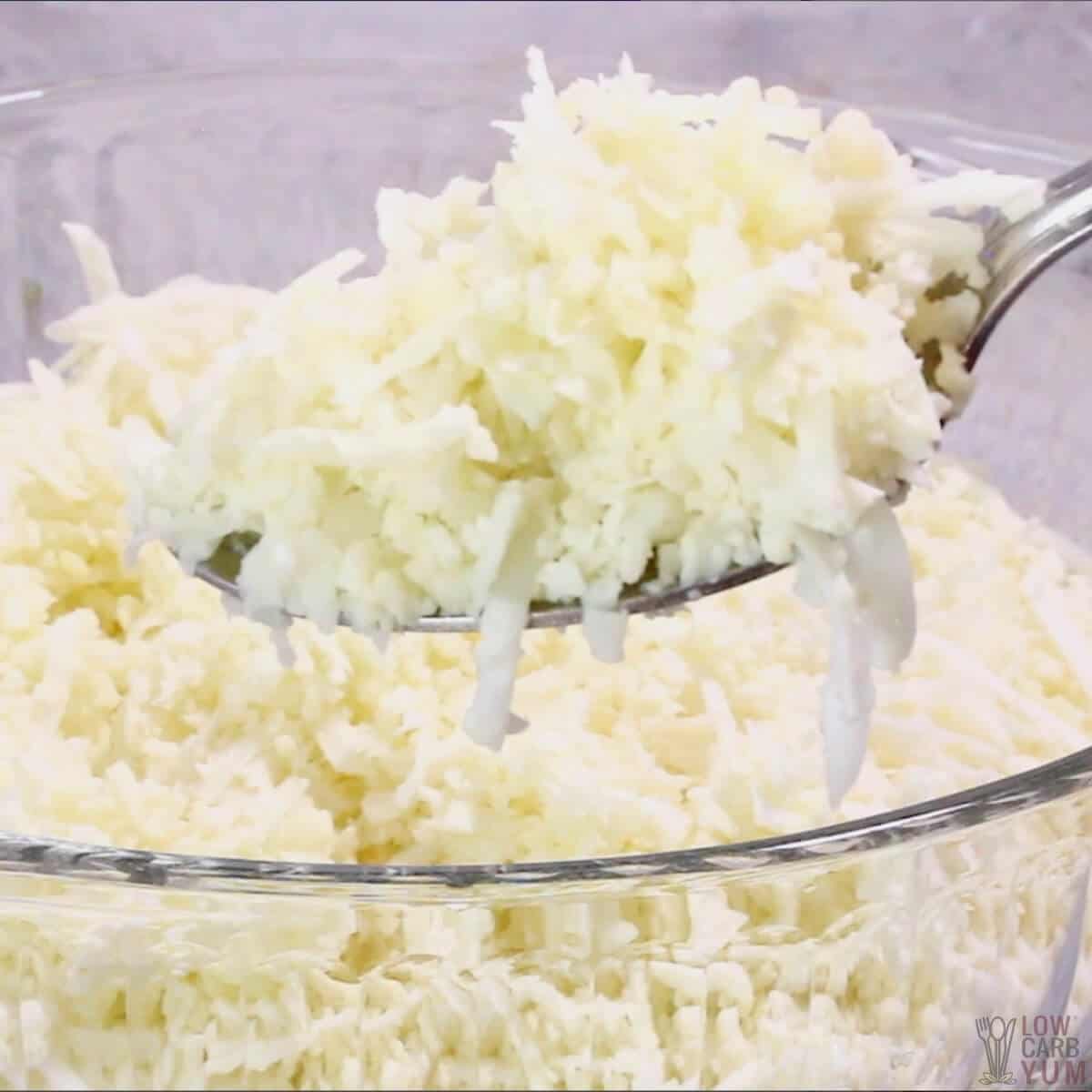 microwave cooked cauliflower on spoon