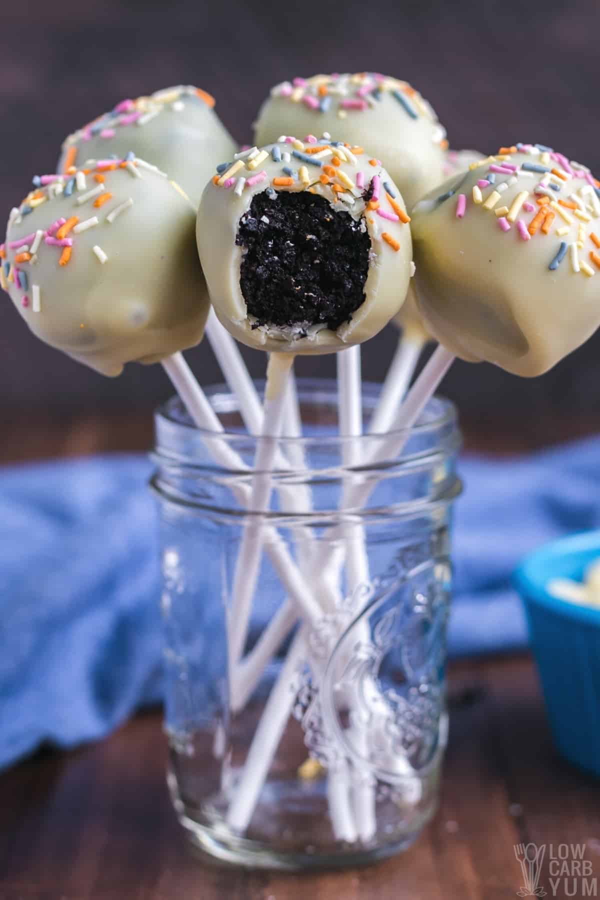 keto cake pops in mason jar