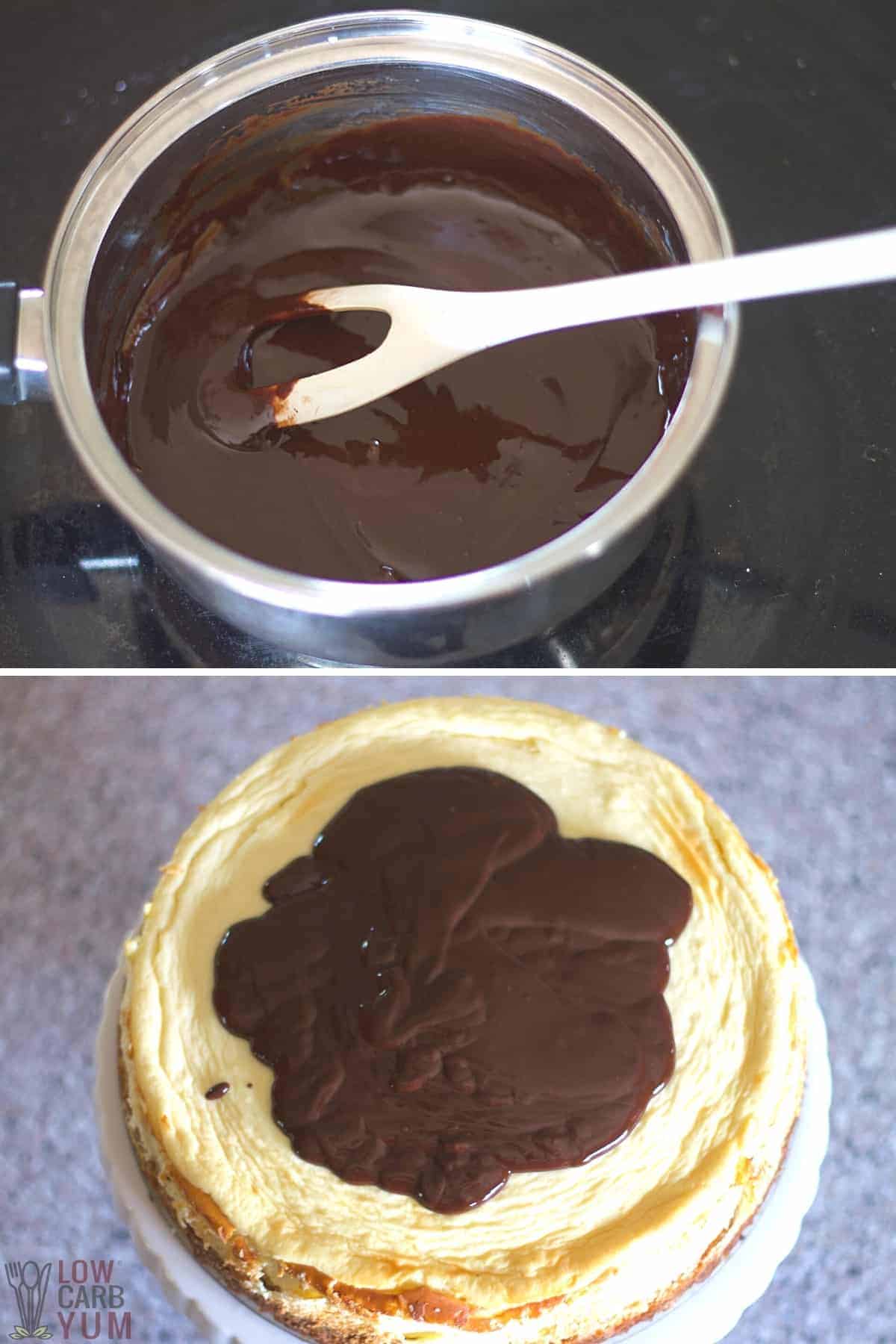 adding the chocolate glaze