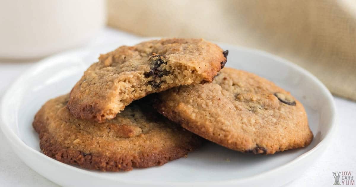 chewy keto chocolate chip cookies social share image