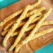 green bean fries on wood board featured image