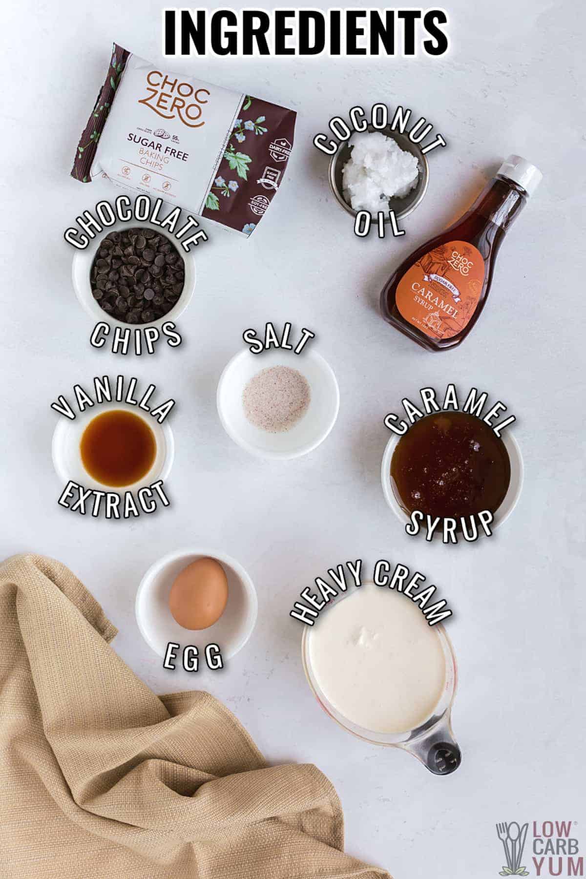 ingredients for keto salted caramel ice cream bars