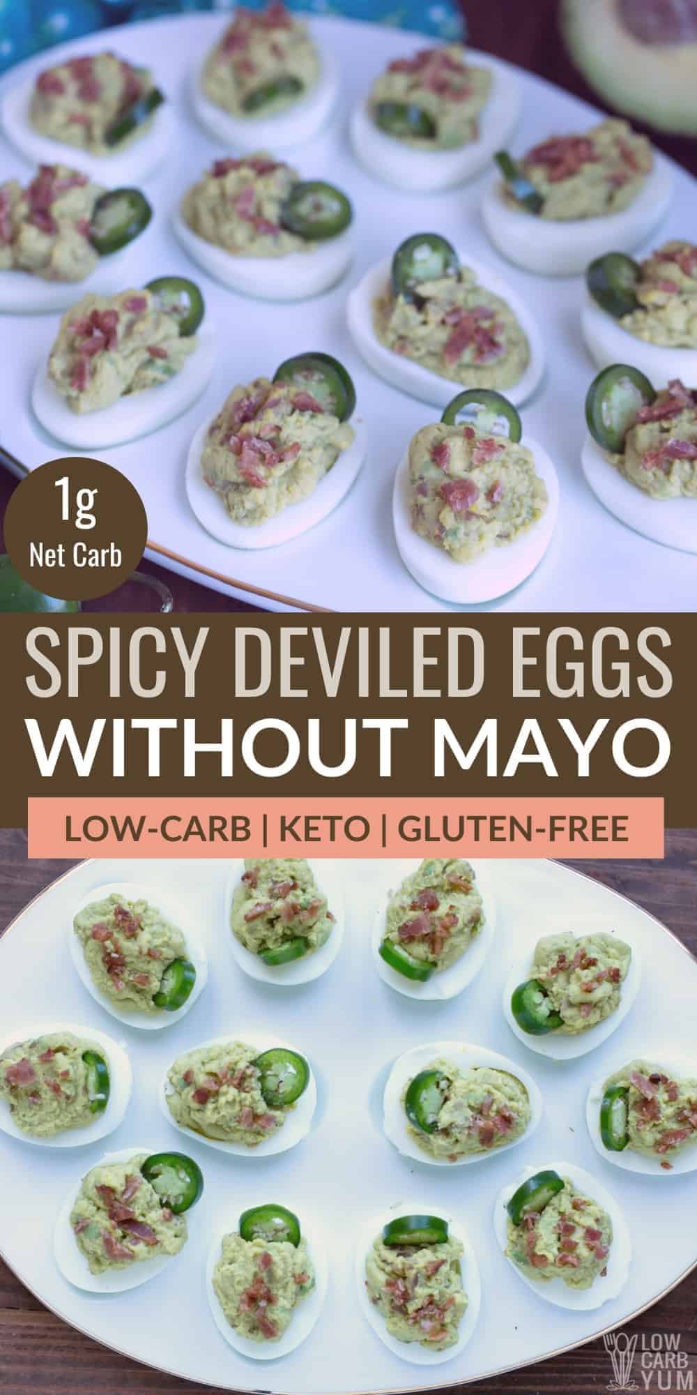spicy deviled eggs without mayo pinterest image