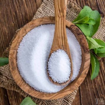 stevia sugar substitute granular in bowl with spoon