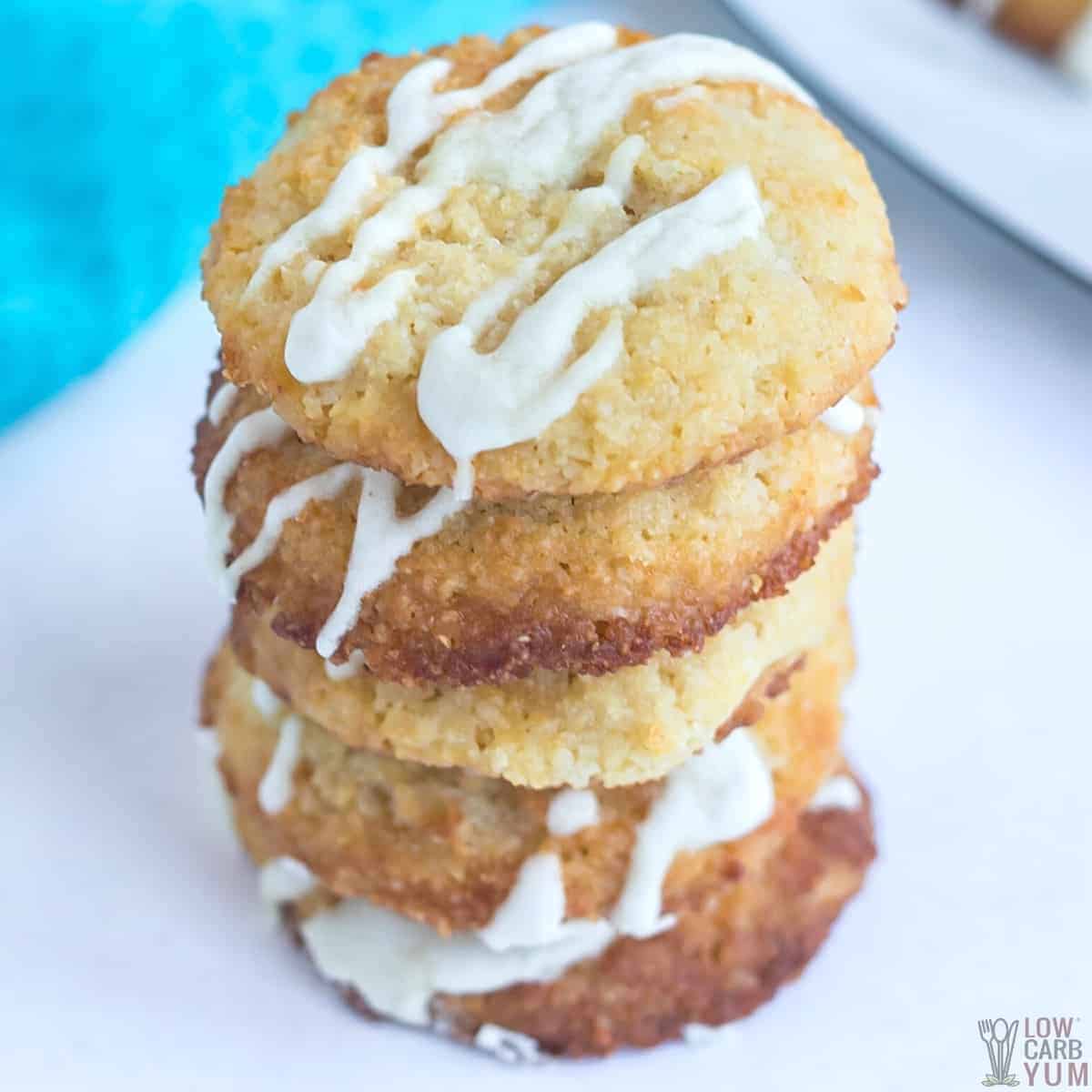 stack of glazed almond ricotta cheese cookies