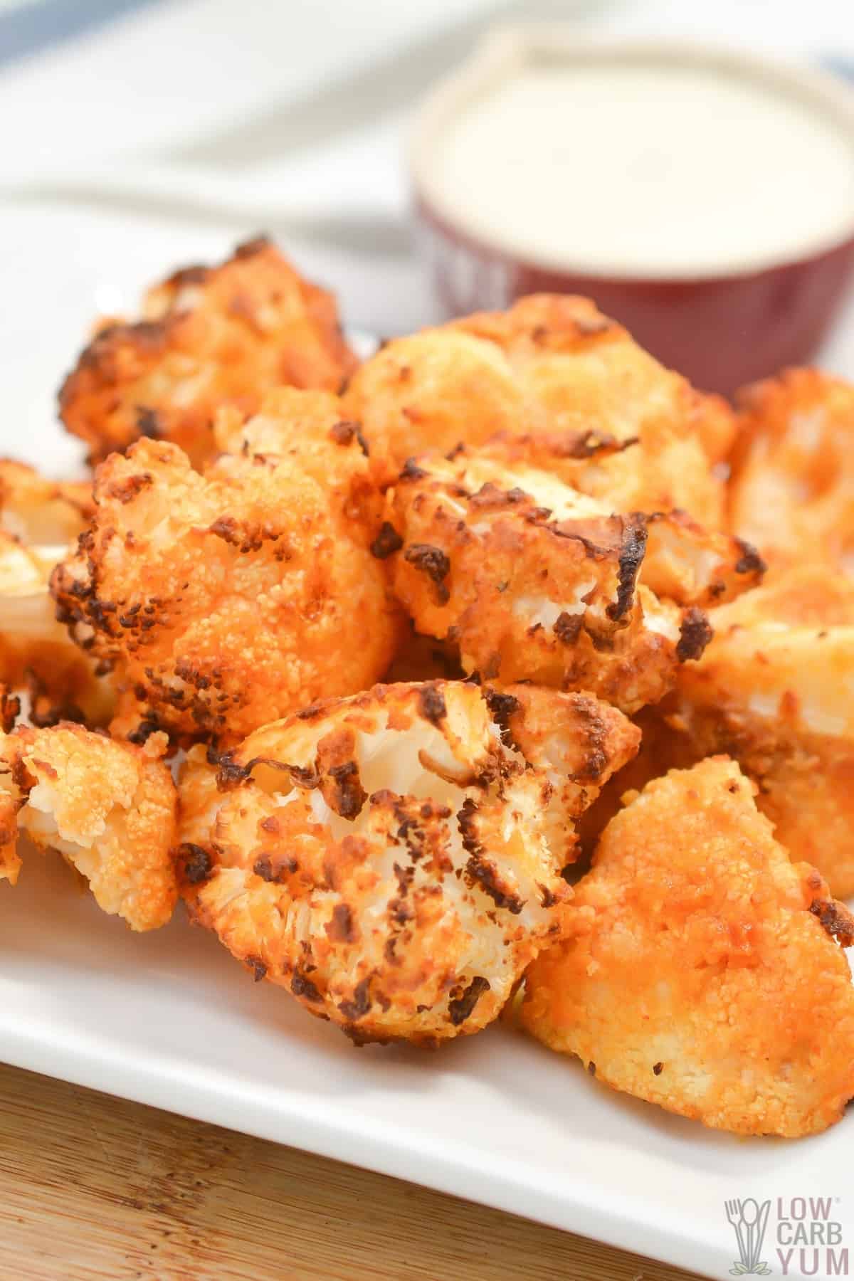 buffalo cauliflower bites cooked in air fryer