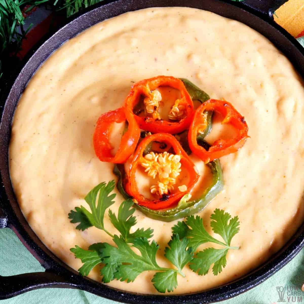 keto cheese dip in cast iron pan