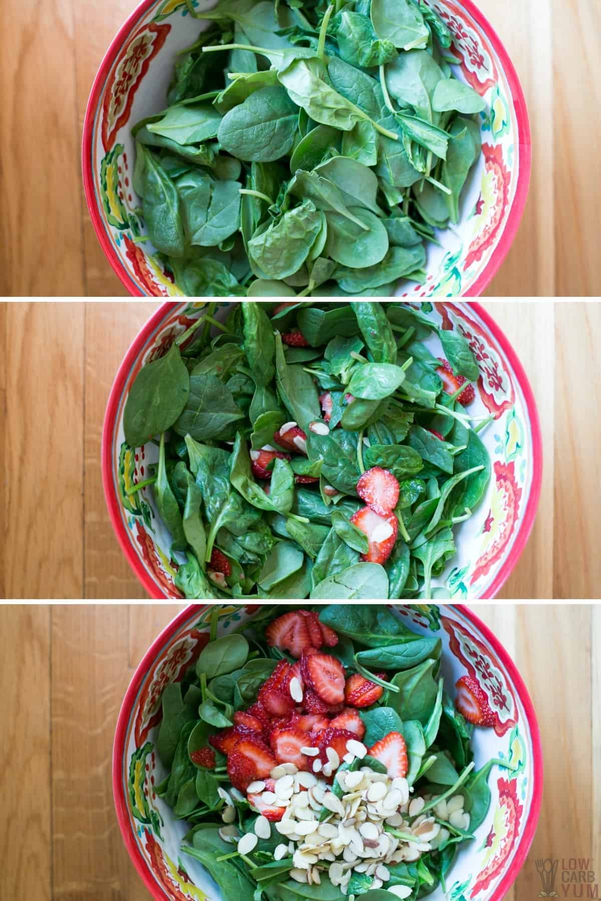 assembling the salad in a large bowl