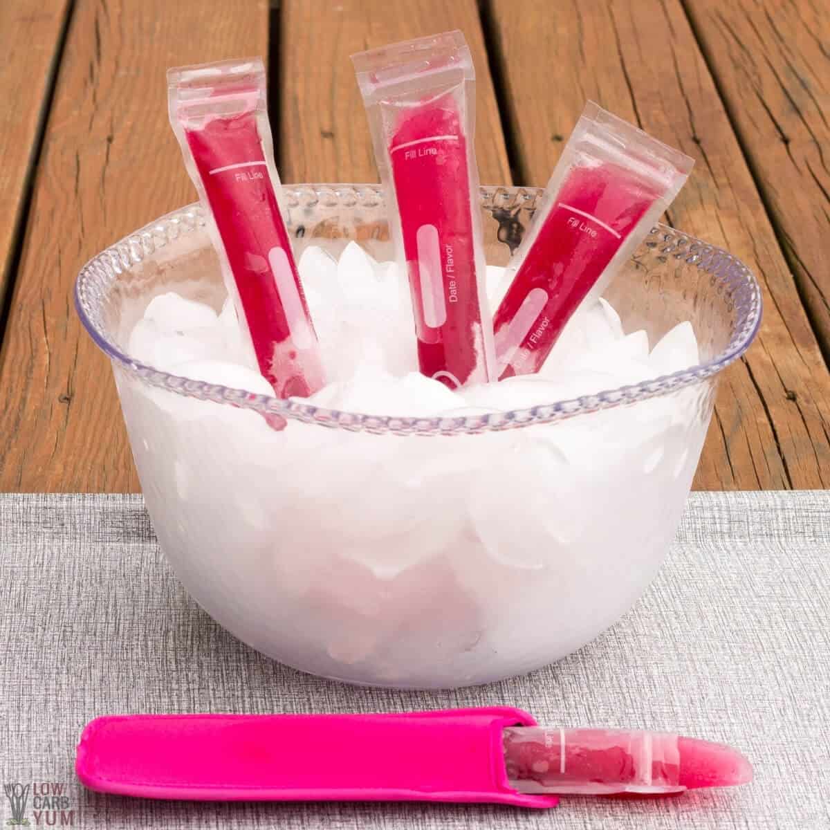 DIY popsicles chilling in a bowl of ice
