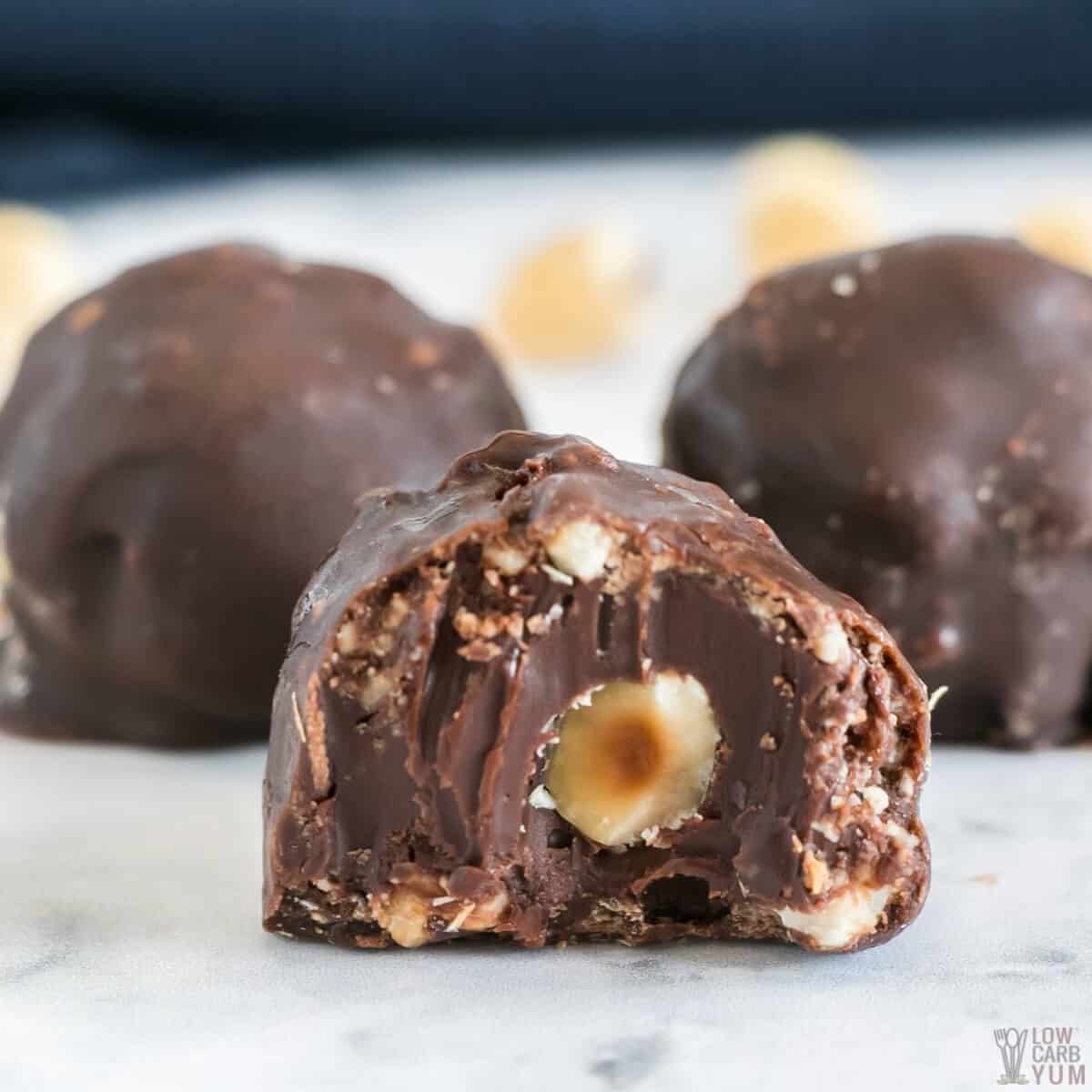 chocolate hazelnut balls bite shot