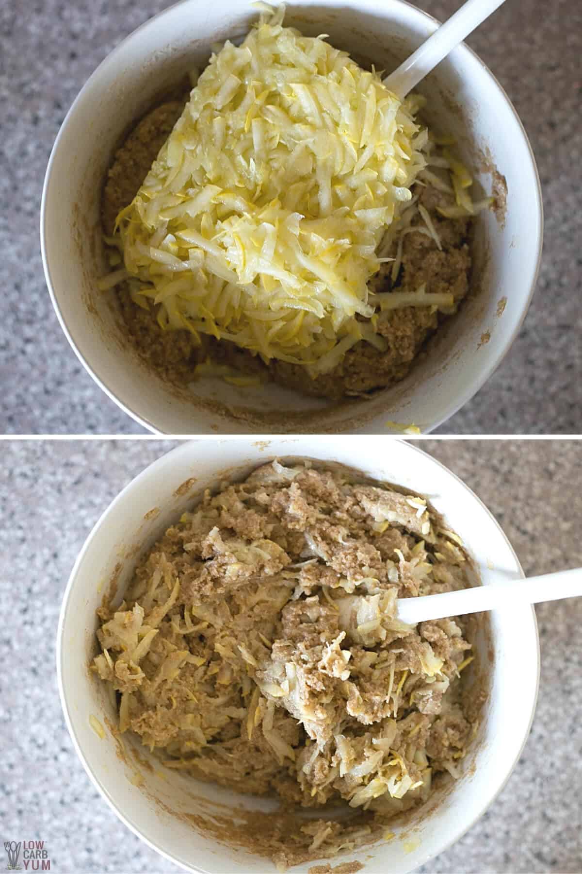 folding in the grated yellow summer squash