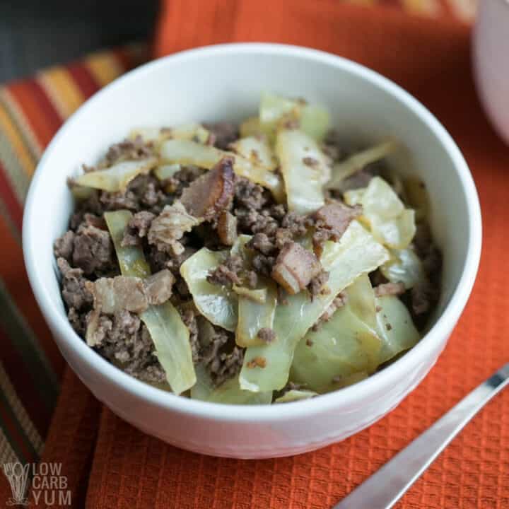 Ground Beef and Cabbage Stir Fry with Bacon Low Carb Yum