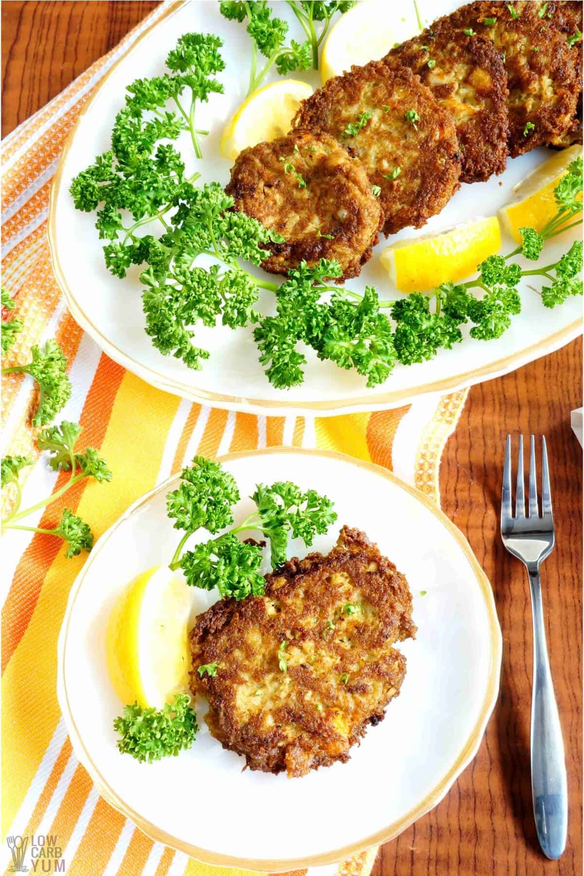 keto crab cakes are made with pork rinds for breading