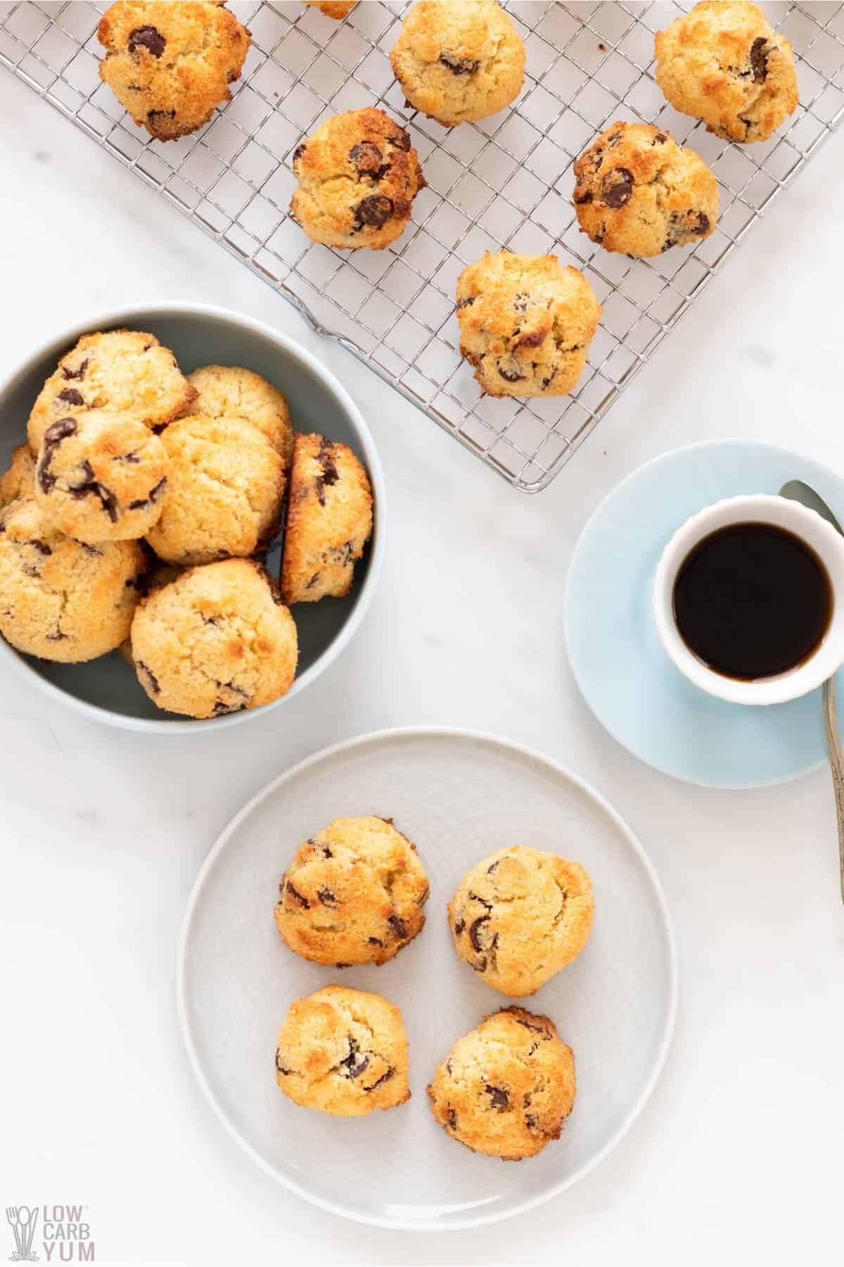 low carb coconut chocolate chip cookies with coffee